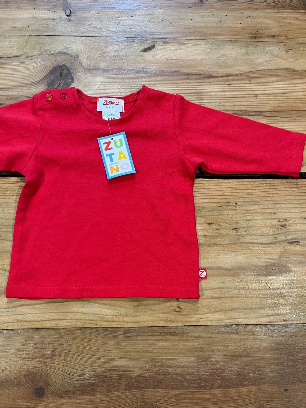 New! ZUTANO 0-6M Unisex Solid Red Long Sleeve Shirt 100% Cotton